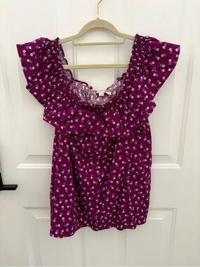 LOFT Plum Floral Ruffled Off-Shoulder Top